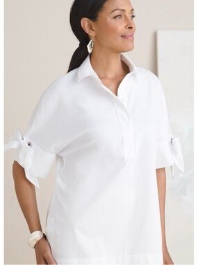 Chico’s White Cotton Bow Tie Sleeve Tunic